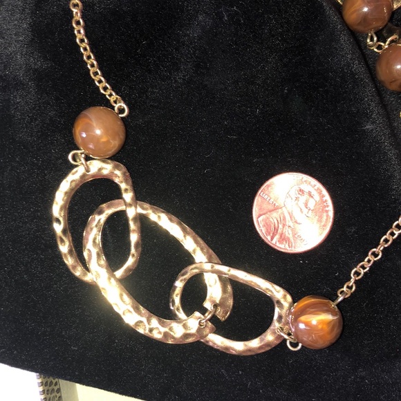 24 inch Gold Tone Link and Brown Bead Necklace - Picture 2 of 5